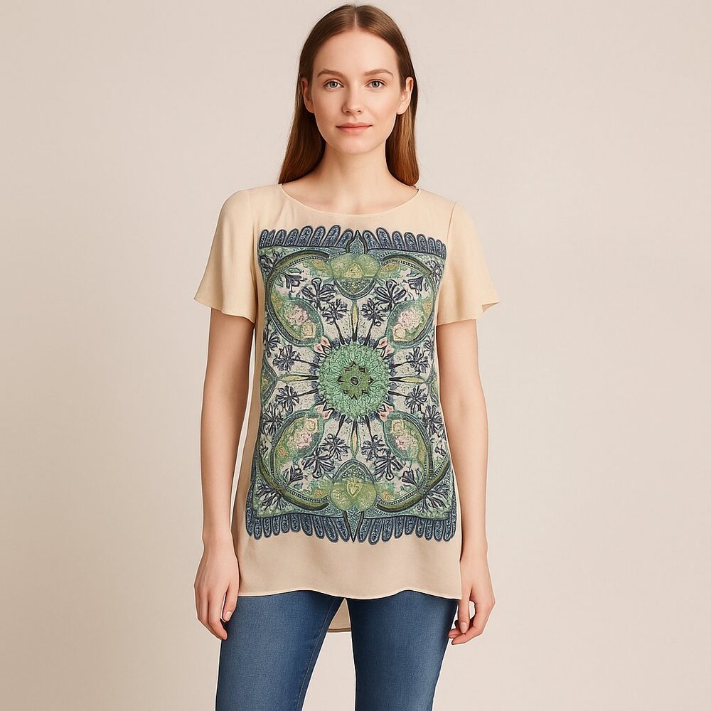 Anthropologie Maeve Silk Floral Tunic Top Size S Boho Chic Flutter Sleeve Blouse